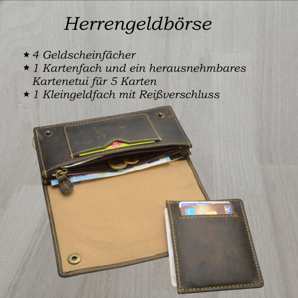 flevado Wild Büffel Leder Geldbörse Scull Totenkopf Biker Wildleder Brieftasche mit Kette (Braun) RFID Schutz
